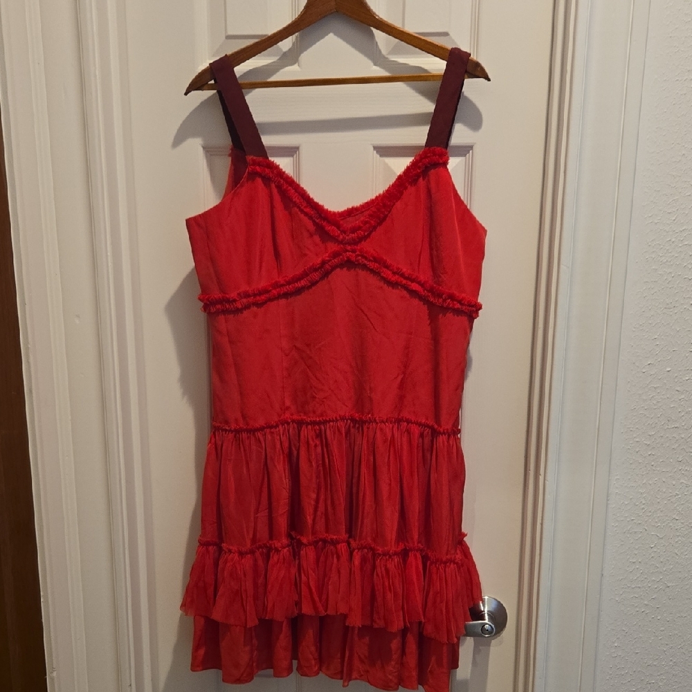 Cinq A Sept cherry  Red Sleeveless Ruffled Dress